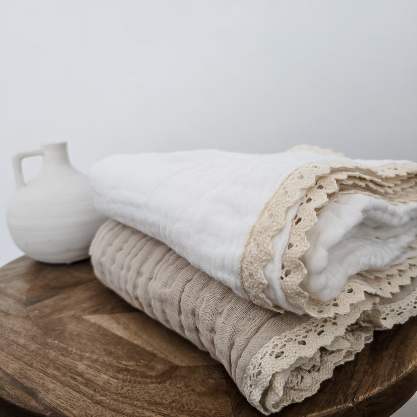 Layered Muslin Blanket - Lace Trim